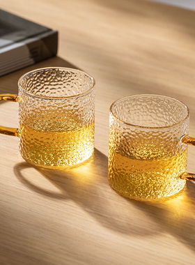 忆壶茶玻璃小茶杯6只装玻璃杯带把手2个米粒锤纹功夫茶具配件耐热