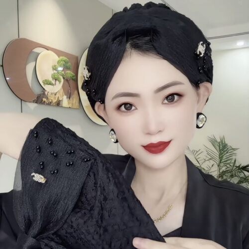 新款秋冬包头帽头巾帽精致小众洋气女士套头帽时尚蝴蝶结发带帽女