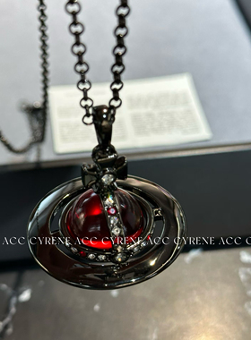 大号orb土星项链20mm直径立体飞碟土星星球项链枪黑红小众毛衣链