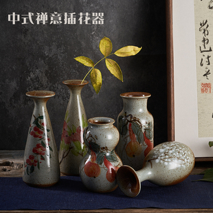 饰品 禅意小花瓶插花器景德镇手工手绘陶瓷摆件客厅茶室酒柜餐桌装