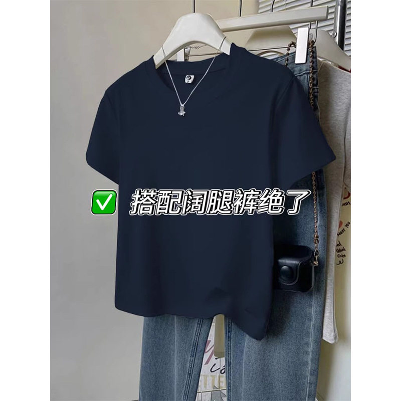 广州白马女装短袖高端精品正肩纯棉圆领t恤小众减龄上衣夏季薄款图片