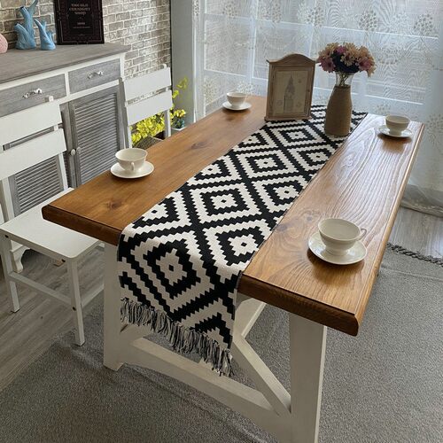 Cotton Linen Table Runner Buffalo Plaid Woven Kitchen Runner