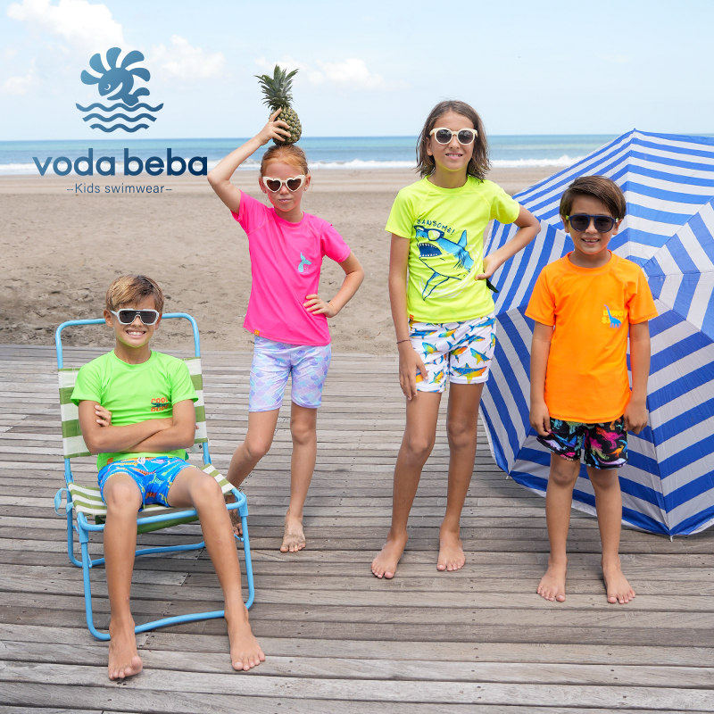 vodabeba儿童泳衣短袖短裤分体防晒男女孩童夏季冲浪运动游泳装
