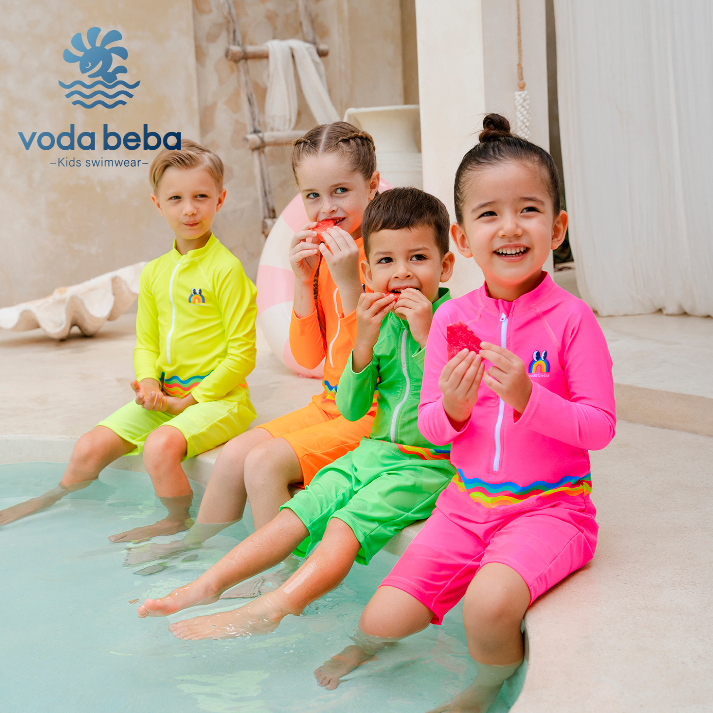 vodabeba荧光色儿童泳衣连体款