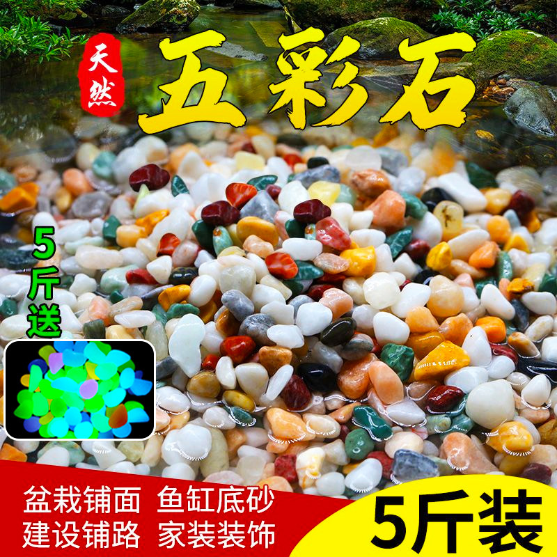 天然雨花石原石鱼缸底砂火山石造景小石头装饰彩色石子五花石龟缸