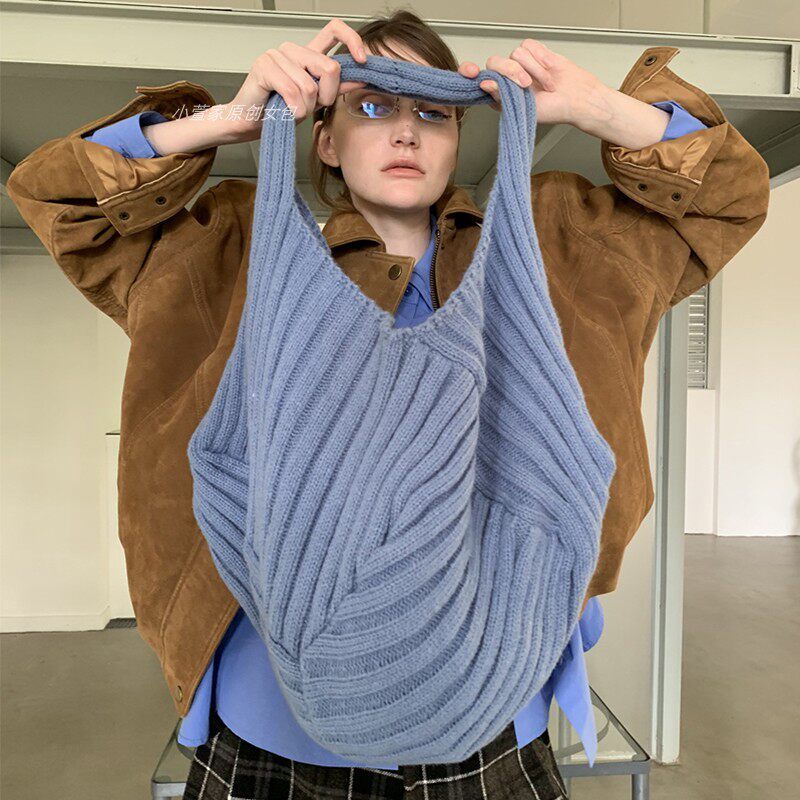 韩系新款ins慵懒风休闲百搭松垮大容量粗毛线针织通勤单肩腋下包,箱包皮具/热销女包/男包,托特包,淘宝优惠券,粉丝福利购,淘宝优惠卷