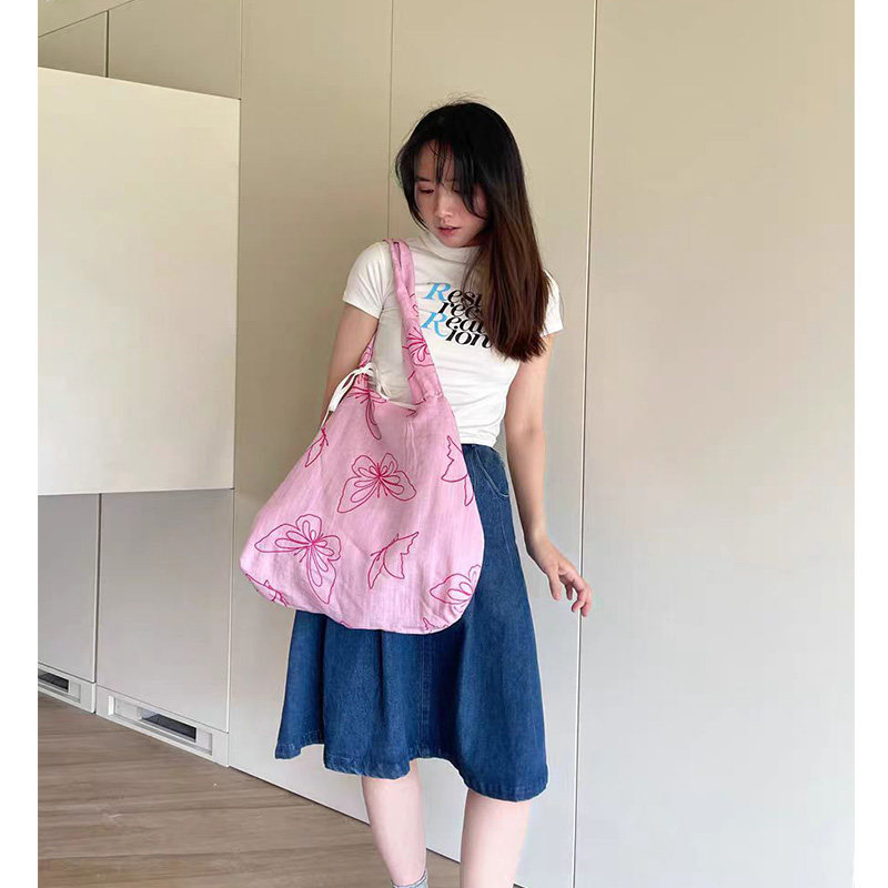 新款ins小众蝴蝶粉色系韩系少女感托特包清新百搭大容量单肩包