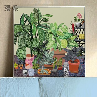 西乐多巴胺斯堪的纳维亚清新绿色植物壁龛挂画美式田园画客厅餐厅