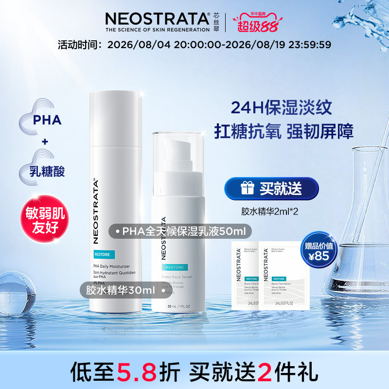 【热卖套组】NeoStrata芯丝翠PHA全天候保湿修护乳液胶水精华套组