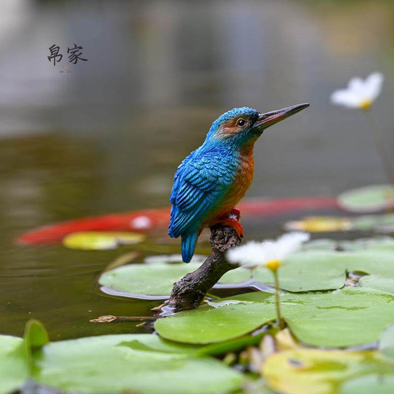 微景观小鸟摆件花园庭院盆栽假山水景造景装饰仿真翠鸟树脂工艺品