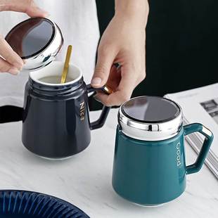 办公室情侣大容量家用茶杯 马克杯带盖子陶瓷杯咖啡喝水杯女生男士
