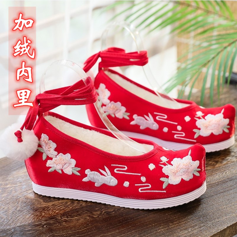 古装鞋子汉服鞋女冬季明制红色