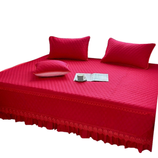 新款结婚榻榻米床盖纯棉夹棉防滑大炕罩四季通用大红婚庆床单定制