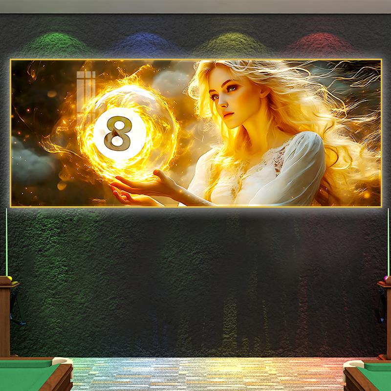 台球厅墙面装饰画台球室美女人物led灯发光挂画桌球室形象墙壁画