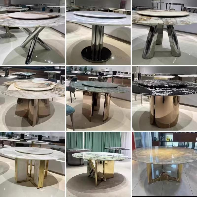 轻奢不锈钢餐桌脚现代岩板桌腿家用大理石大圆桌底座支架金属桌架