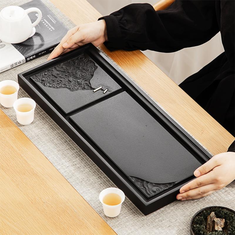 乌金石茶盘茶台家用大小号蓄排水式茶托 托盘干泡台茶海功夫茶具
