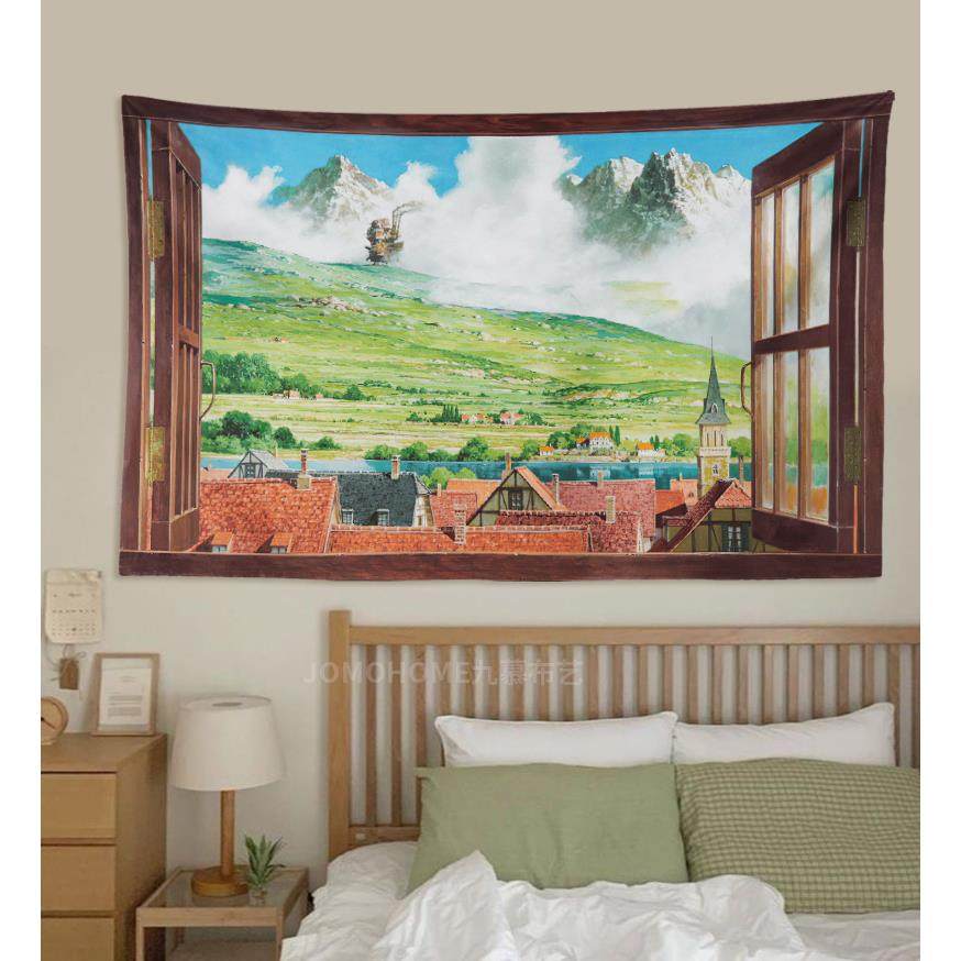 日式动漫哈尔的移动城堡宿舍房间装饰背景布网红少女卧室床头挂布