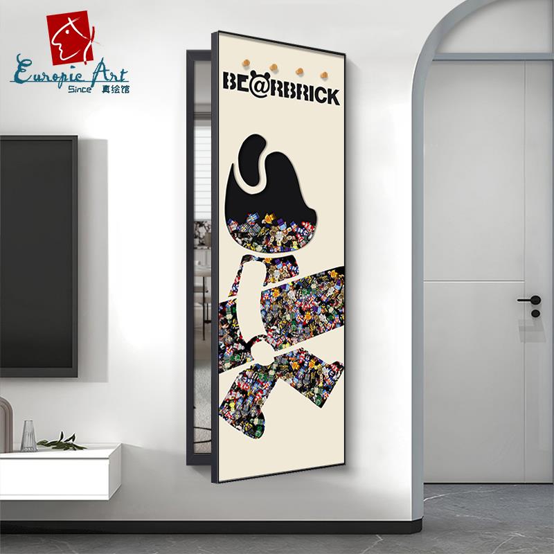 隐藏式全身镜装饰画推拉全身镜开门翻开式暗藏可关闭入户玄关壁画