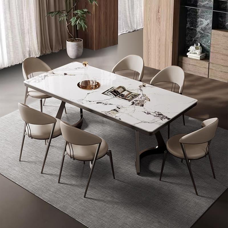意式极简岩板餐桌轻奢现代简约小户型家用高端奢石长方形桌椅组合