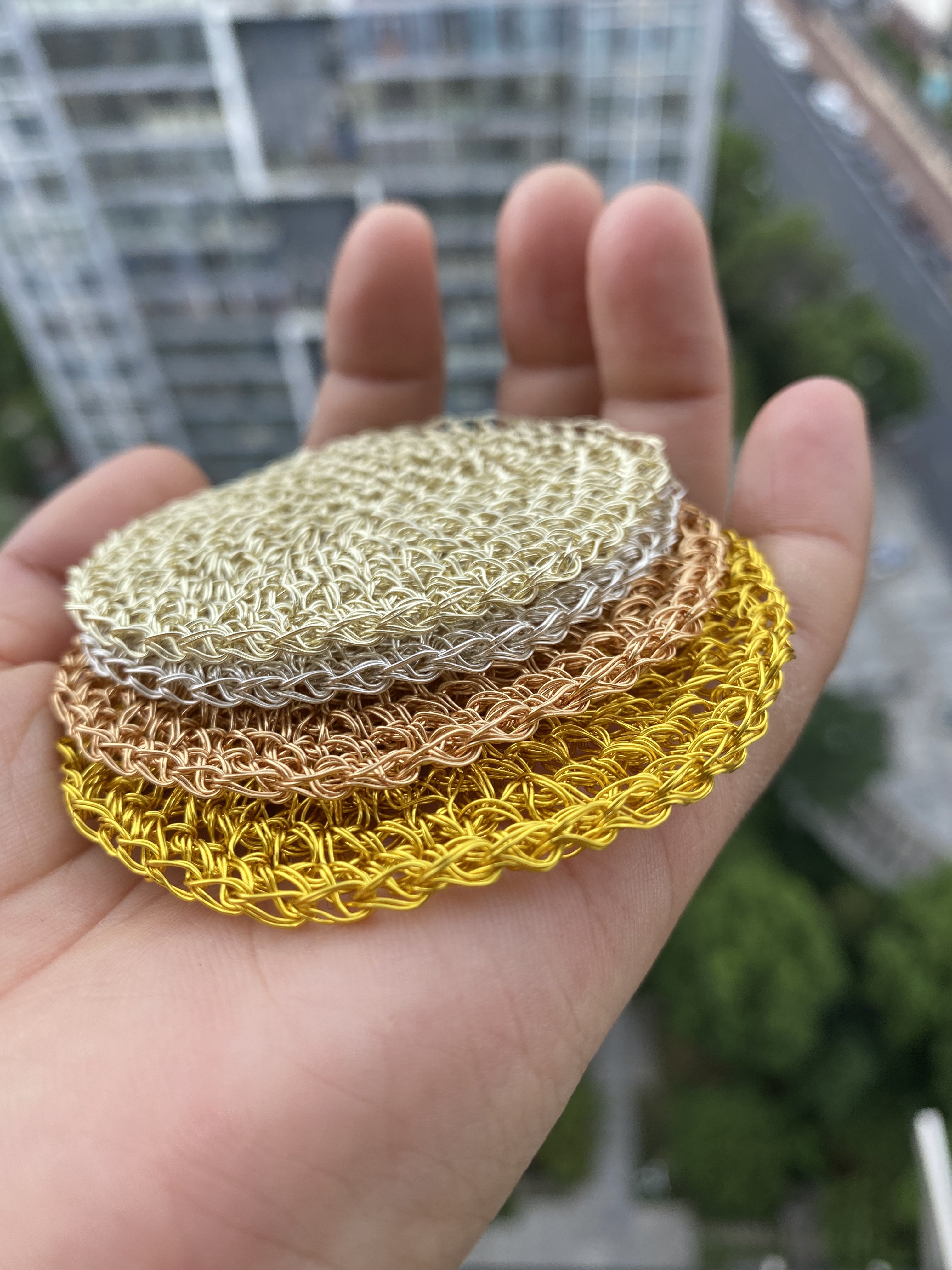 纯手工钩织铜丝壶垫金属壶垫茶托隔热垫杯垫圆形加厚精品高级小众图片