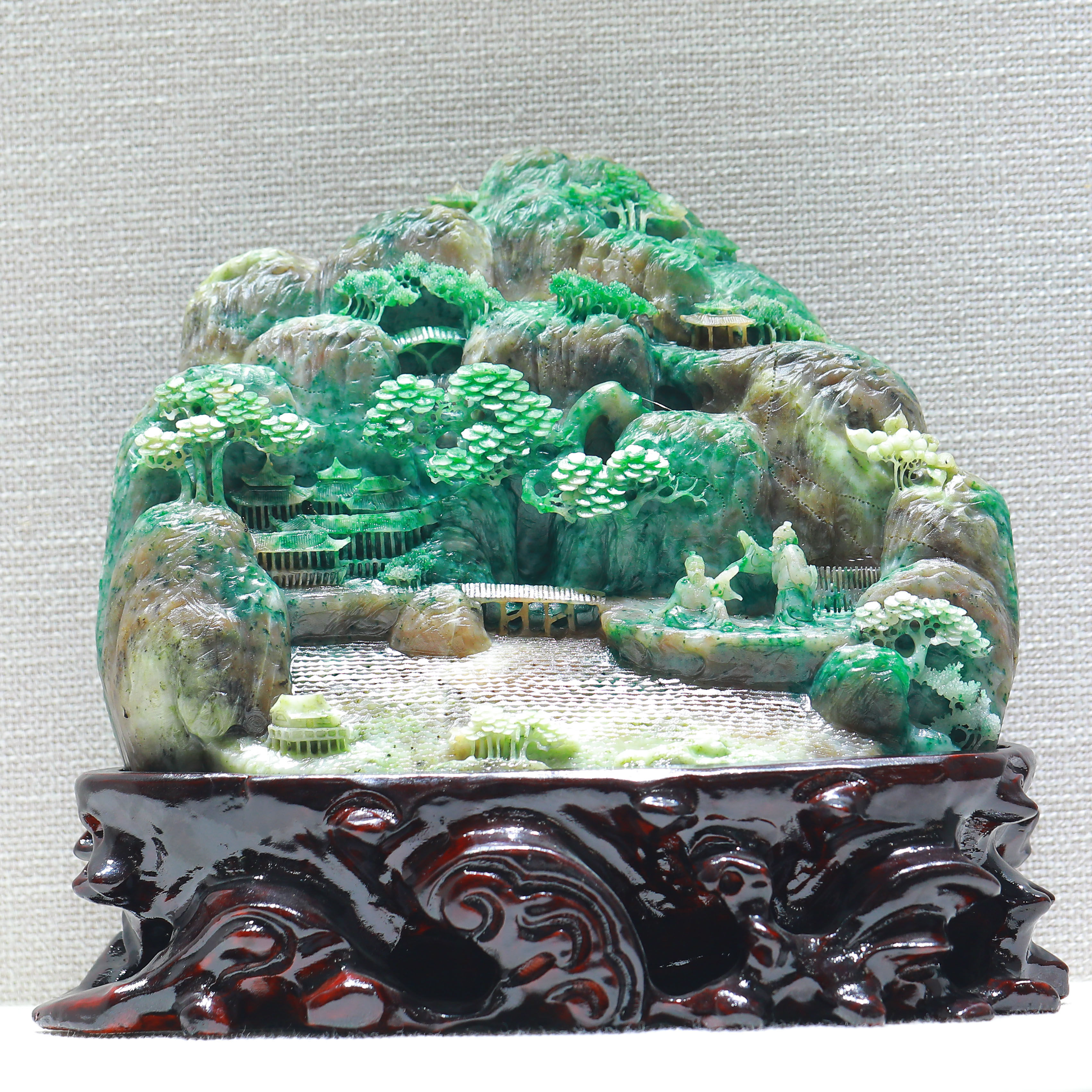 天然老料冰天蓝料独山玉山水人物雕刻摆件复古书房客厅装饰工艺品