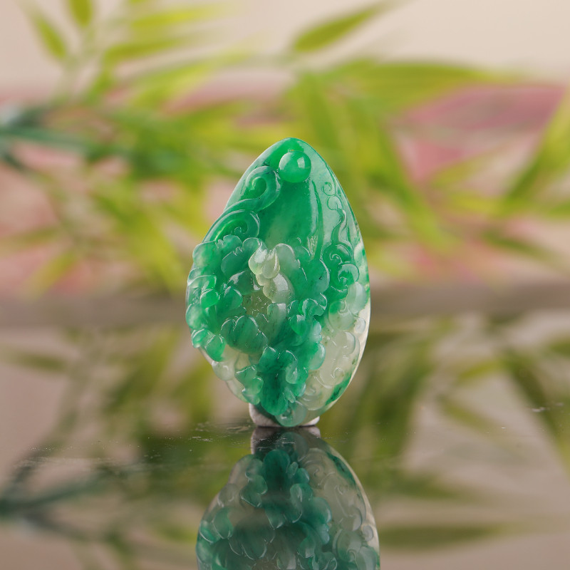 天然老料冰天蓝料独山玉花开富贵吊坠挂件天然玉石玉坠挂件玉牌