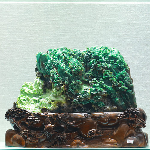 天然老料冰天蓝料独山玉山水亭台楼阁摆件复古客厅书房装饰工艺品