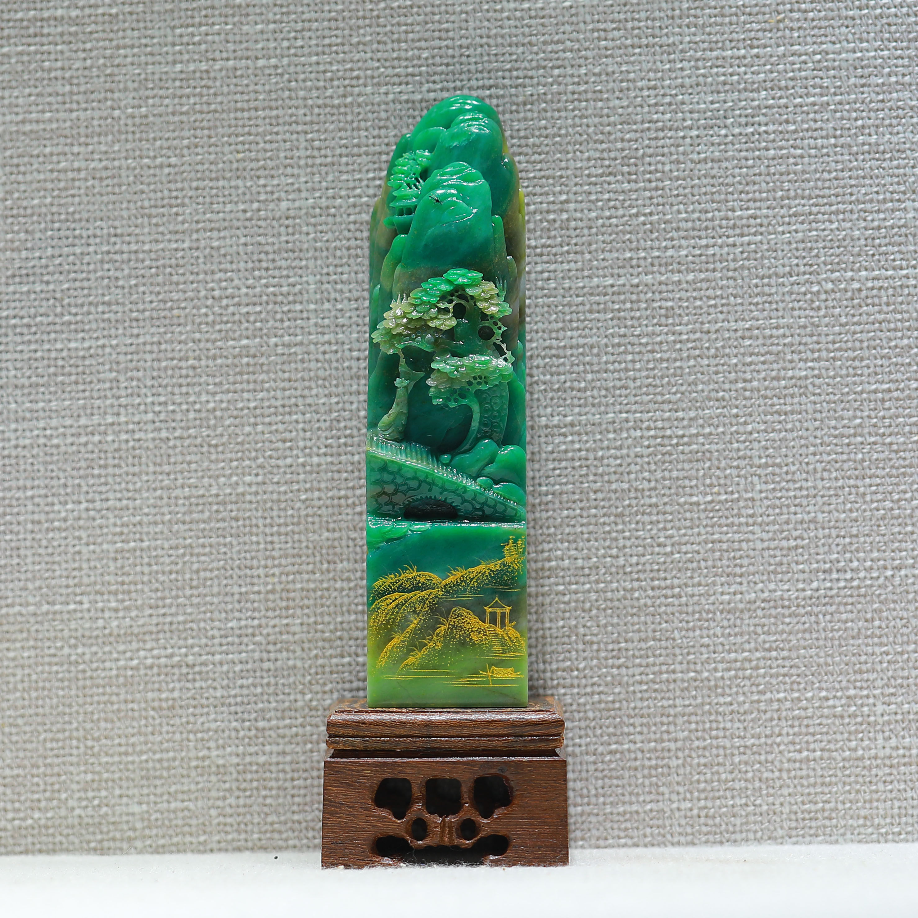 天然老料冰天蓝料独山玉山水人物平安富贵摆件镇宅收藏工艺品印章