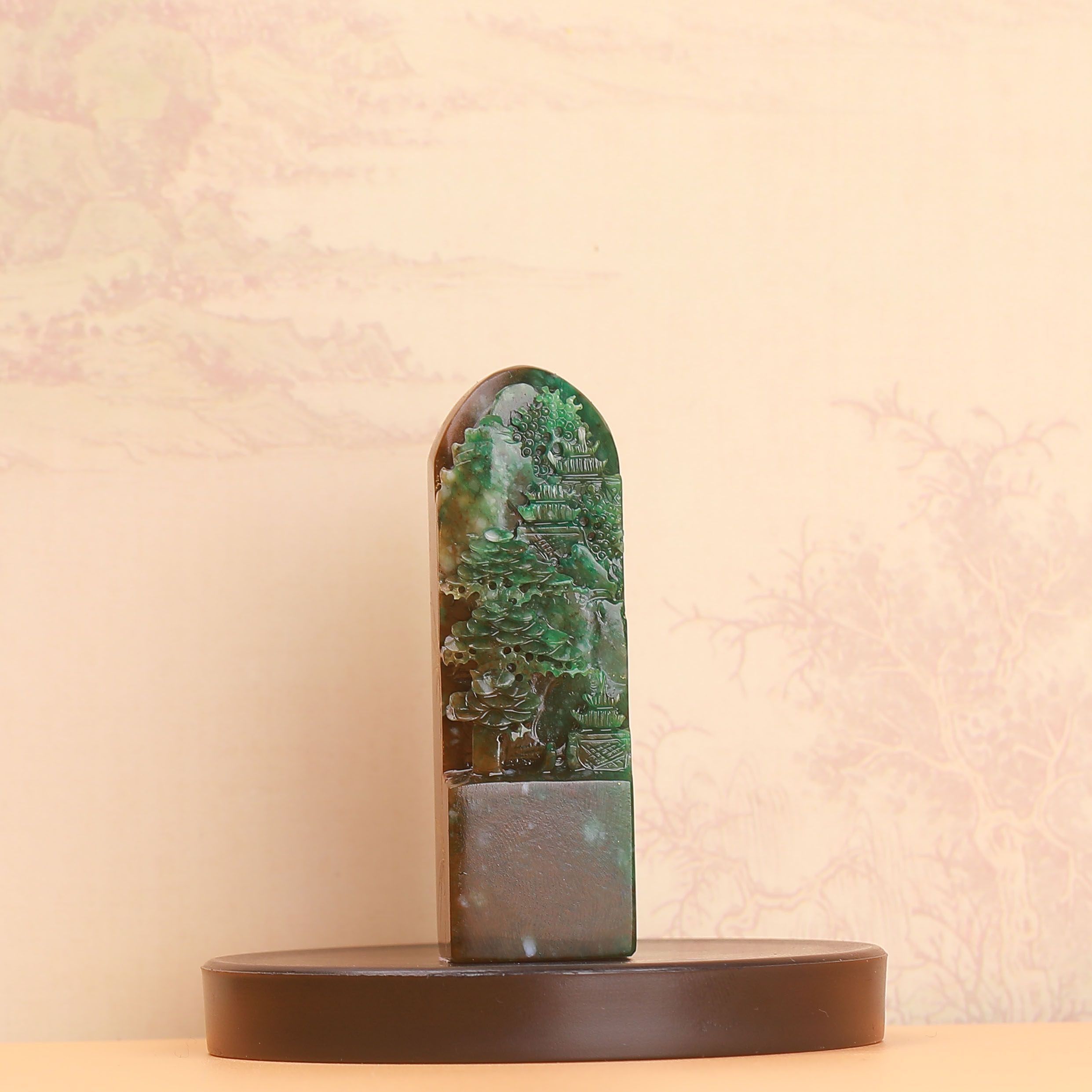 天然老料冰天蓝料独山玉山水人物摆件镇宅平安富贵收藏工艺品印章