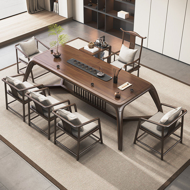 老榆木新中式实木茶桌椅组合套装禅意明式原木办公茶台茶室家具