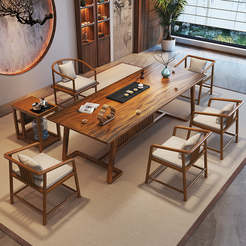 新中式实木胡桃木大板茶桌椅茶几泡茶台一体客厅家用高端茶台桌子