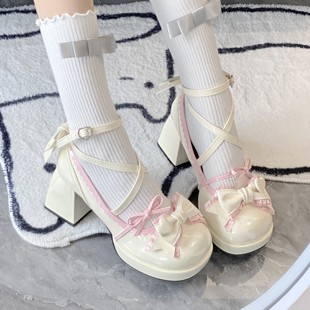 曲琪餅干原創(chuàng)可愛甜美日系單鞋 奶芙派對2.0中跟防水臺Lolita鞋 女