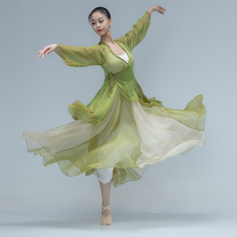 舞蹈练功服女身韵纱衣舞蹈服装飘逸古典舞演出服民族服纱裙中国风