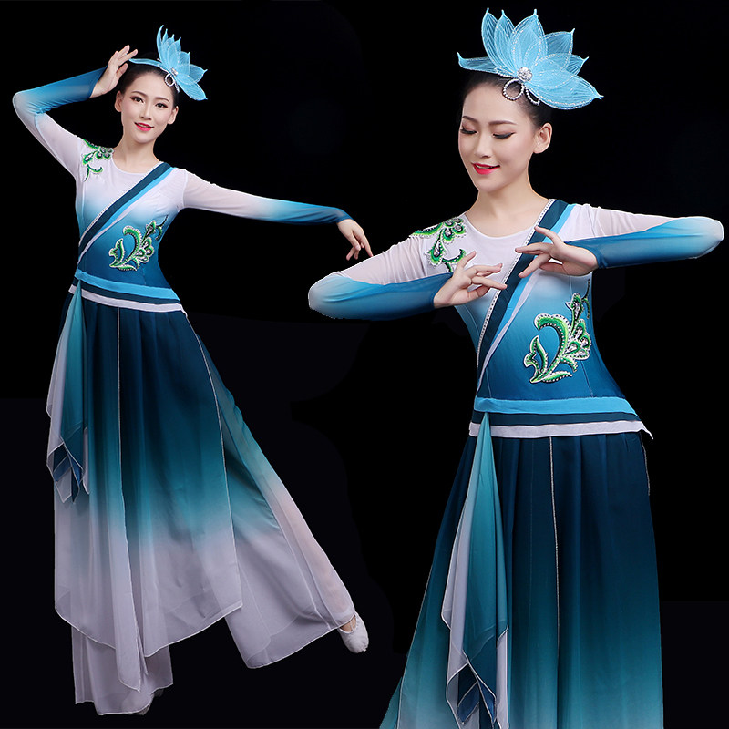 扇子舞演出服古典舞蹈服女飘逸舞蹈服成人民族开场舞舞台表演服装