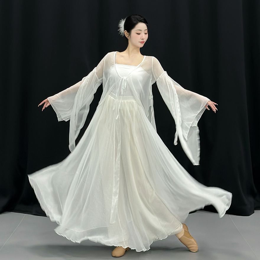 古典舞蹈服开衫今生白蛇上衣身韵飘逸仙气演出服喇叭袖练功服纱衣 - 实物图