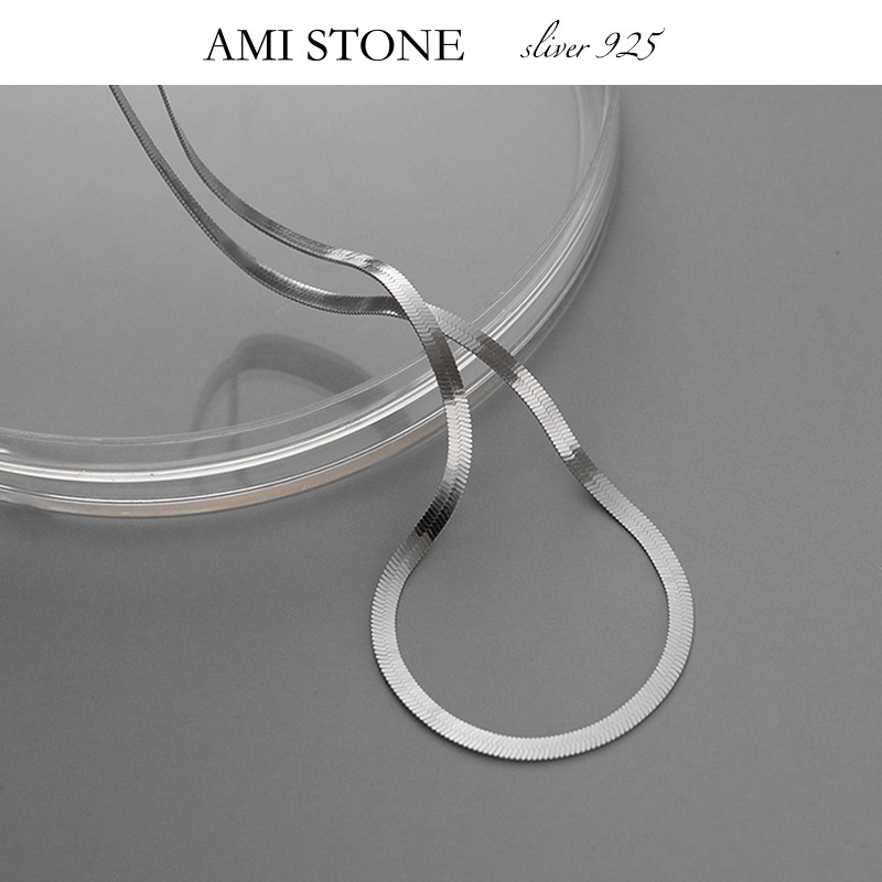 新品纯银宽边蛇骨链女颈链欧美范ins网红肯豆同款潮chock几何银饰