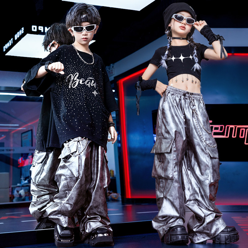 儿童街舞演出服装女童爵士舞舞台走秀男童架子鼓表演服少儿hiphop
