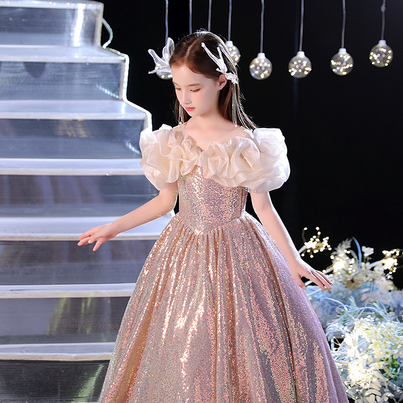 女童礼服轻奢小众高端洋气亮片公主长裙钢琴演奏主持人儿童演出服