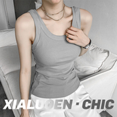 螺纹宽边吊带背心女内搭时尚 洋气时髦针织工字白色纯棉网红上衣