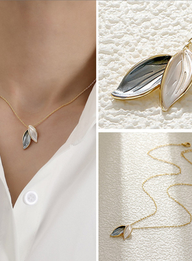 气质森系小清新树叶一抹蓝项饰