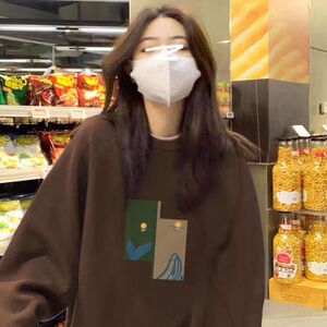 2023春秋新款圆领卫衣男女同款潮牌日系简约慵懒套头长袖百搭上衣