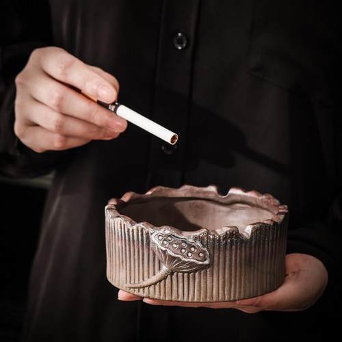 创意烟灰缸复古中式个性陶瓷烟缸家用客厅装饰烟盅办公室大号粗陶