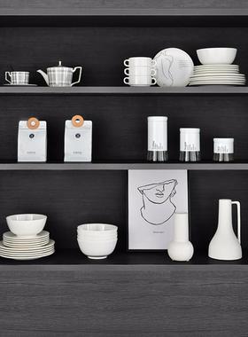 简约现代展厅样板间厨房整体橱柜碗碟套装咖啡杯碟储物罐软装饰品