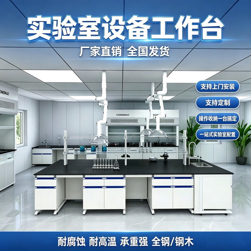 钢木实验室工作台全钢操作检验试验台化验室仪器桌子带水池槽边台图片