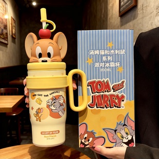猫和老鼠冰霸杯保温杯女生2025新款 吸管水杯大容量办公室桌面杯子