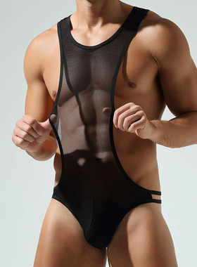 JOCKMAIL男士连体背心性感男士内衣男健身游泳网纱连体裤情趣内裤