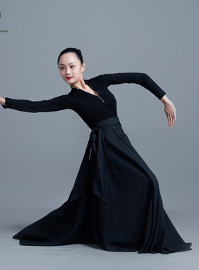 藏族舞蹈黑色练习裙女艺考蒙古族少数民族新疆舞大摆裙演出服鸿雁