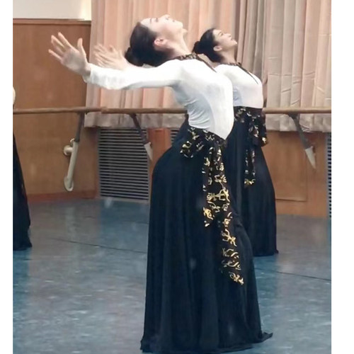 蒙古舞蹈练习裙藏族舞表演出服装艺考民族舞大摆裙新疆舞广场舞蹈 - 封面