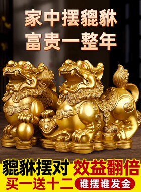 貔貅招财摆件公母一对客厅旺聚黄铜貔犰皮丘家用店铺开业送礼送人