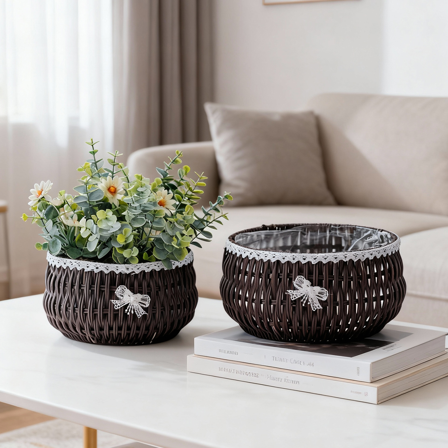 北欧仿藤编花盆创意装饰